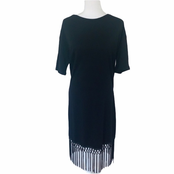 Zara Dresses & Skirts - BLACK KNIT FRINGED dress